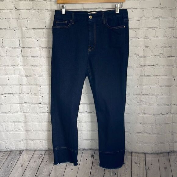 7 for all Mankind Jen 7 Ankle Skinny Dark Wash Frayed Hem Jeans size 10 - Picture 1 of 7